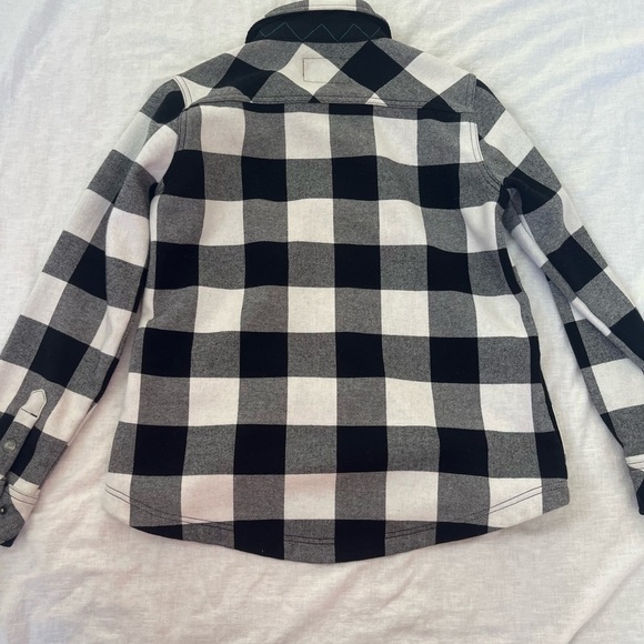 Orvis Plaid Fleece lined Shacket Button Down Top Flannel Black and White medium - Picture 13 of 16